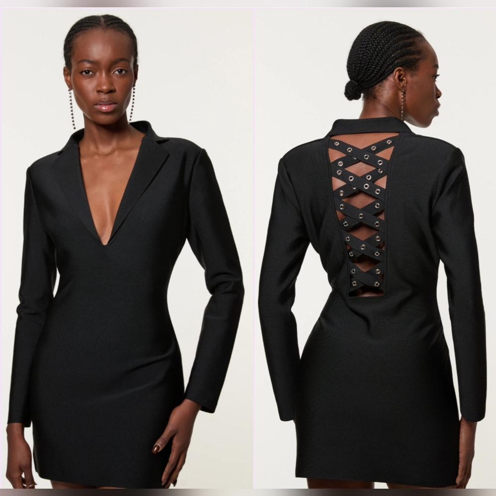 Karen Millen Black Plunge Neck Dress